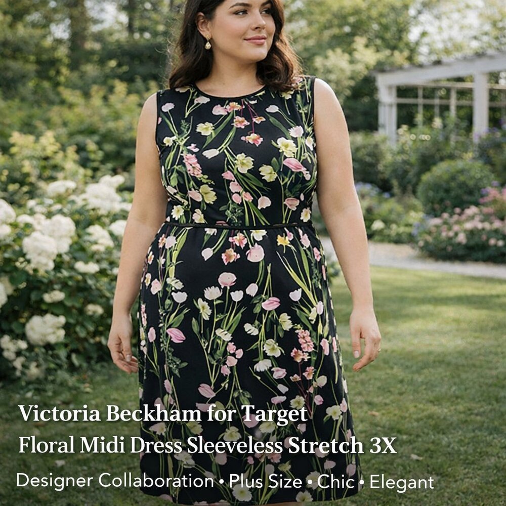 Victoria Beckham Floral Midi Dress Sleeveless Stretch 3X Short Sleeve Party